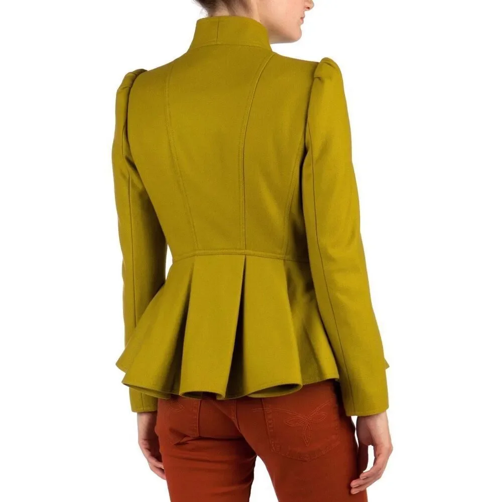 Ted Baker Women’s Wrenn Chartreuse Green Wool Cashmere Blend Peplum Blazer Jacke - Picture 4 of 16